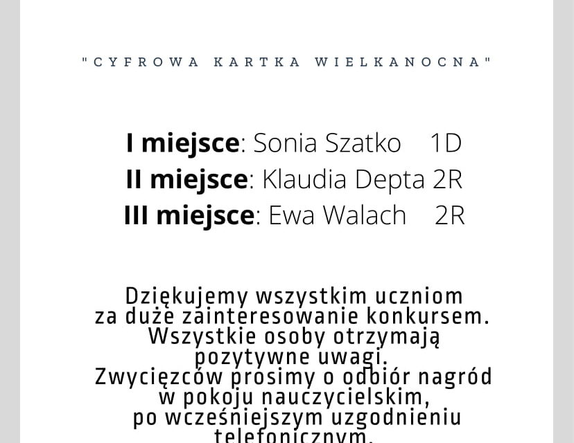 WYNIKI KONKURSU „CYFROWA KARTKA WIELKANOCNA”